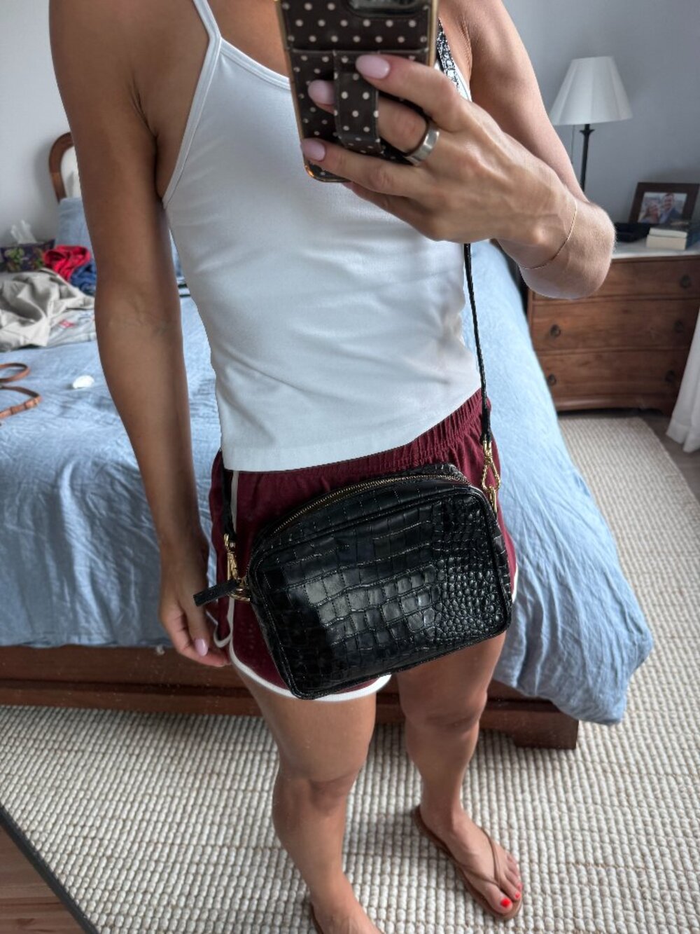 Quince Black Italian Leather Croc-Embossed Crossbody Camera Bag